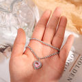 Pink Heart Pendant Necklace for Women Lovers Rhinestone Clavicle Chain Choker Female Cute Crystal Moonstone Jewelry Gifts. 