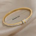Luxury Stainless Steel Gold Color Zirconia Cylinder Bracelets Bangles for Women Fashion Girls Waterproof Jewelry Gifts. 