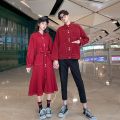 Cojin Couple Clothes Fried Street One Dress Autumn New Niche Design Red Dress Female Men's Coat Fashion. 