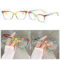 Large Frame Gradient Anti Blue Light Glasses Trendy Street Style Vintage Square Frame Glasses Flat Rainbow Frame Glasses for Street Photography Vision Correction Eye Protection Fashionable Outfit.