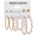 New Fashionable Trendy 6 Pairs = 12 Pcs Pearl Stud Earrings for Girls Simple Stylish - Big Hoop Earrings Set for Women Top - Kaner Dul for Girls Jewelery. 