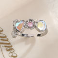 Heart-Shaped Moonstone Bow Ring Light Luxury Sweet Cute Girly Style Pink Diamond Cherry Blossom Heart-Shaped Ring.