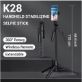 Premium Handheld Stabilizing K28 SELFIE STICK TRIPOD (5 Foot) 360 degrees Rotation with remote.