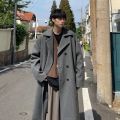 Legible Winter Wool Jacket Men Casual Loose Wool Coat Male Solid Long Coats for Men. 