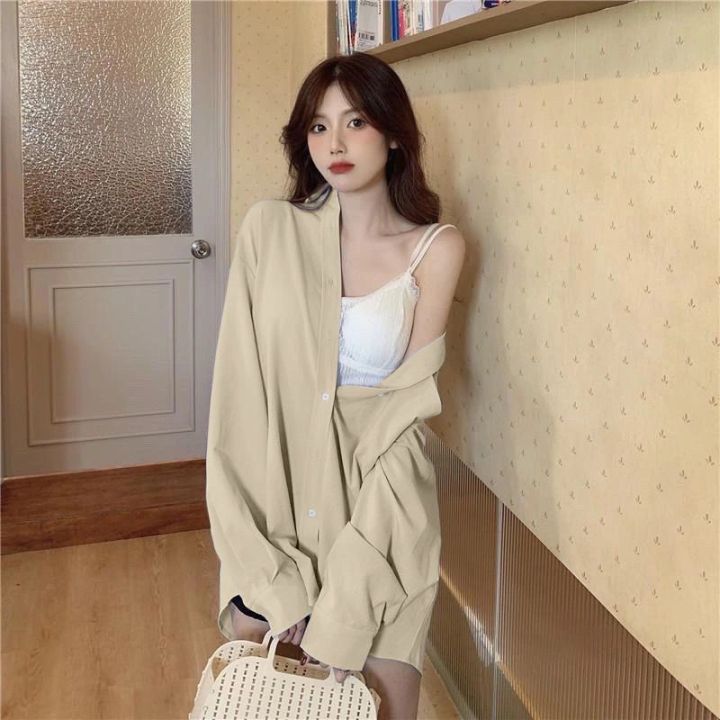 Spring and Autumn Women's New Korean Style bf Wind Loose ins Mid-Length Thin Student Coat Women Long Sleeve Shirt Women