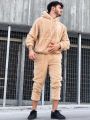 ZAFUL Men's Hoodie Outfit Solid Fluffy Fleece Sweatshirts with Trouser Two Piece Set Fall Winter Streetwear Hooded Hoodie Suits.