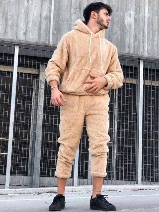 ZAFUL%20Men's%20Hoodie%20Outfit%20Solid%20Fluffy%20Fleece%20Sweatshirts%20with%20Trouser%20Two%20Piece%20Set%20Fall%20Winter%20Streetwear%20Hooded%20Hoodie%20Suits%20-%20Image%202