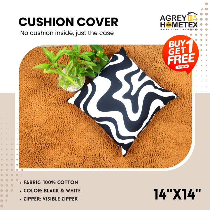 Cotton Cushion Cover, Black & White (14"x14") Only Cover