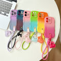 Olige Case For iPhone 11 12 13 14 15 16 17 Pro Max 6 7 8 14 15 16 Plus 16E X XR XS Max 17 Air New Gradient Splicing Color Contrasting Leather Buckle Bow Love Hanging Rope phone case back cover. 