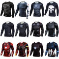 men's t-shirt long sleeve men's high stretch tights milk silk 3d digital printed t-shirt.