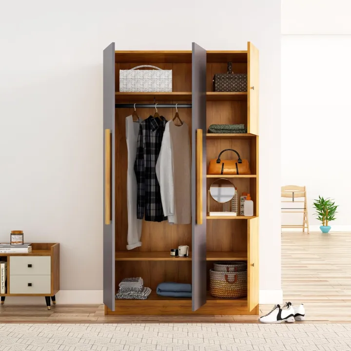 Modern%20Home%20Bniture%20Wooden%20Almirah%20for%20Clothes,%20Wooden%20Handel%20Door%20Wardrobe,%204%20Door%20Almirah%20with%20Hanging%20Space%20&%20Storage%20Shelf%205%20Year%20Warranty%20(Giant%20Wood%20&%20Slate%20Black72/48)%20-%20Image%203