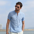 HUILISHI 5 COLOUR Chinese collar men's short-sleeved cotton shirt polo shirt. 