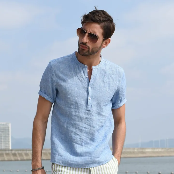 HUILISHI%205%20COLOUR%20Chinese%20collar%20men's%20short-sleeved%20cotton%20shirt%20polo%20shirt%20-%20Image%207