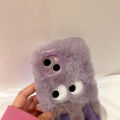 Korean Funny Fur Fluffy Monster Phone Case For iPhone 15 14 13 12 11 Pro MAX Cute Girl Winter Warm Back Cover Soft Plush Coque.