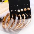 Trendy 6 Pairs = 12 Pcs Pearl Stud and Hoop Earrings for Women Popular Statement Earrings Set for Girls. 