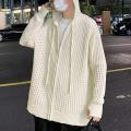 【Alien Alien】 Men Sweater Long Sleeve Zipper Closure Solid Color Hollow-out Design Super Soft Decorative Polyester Men Hooded Sweater Coat.