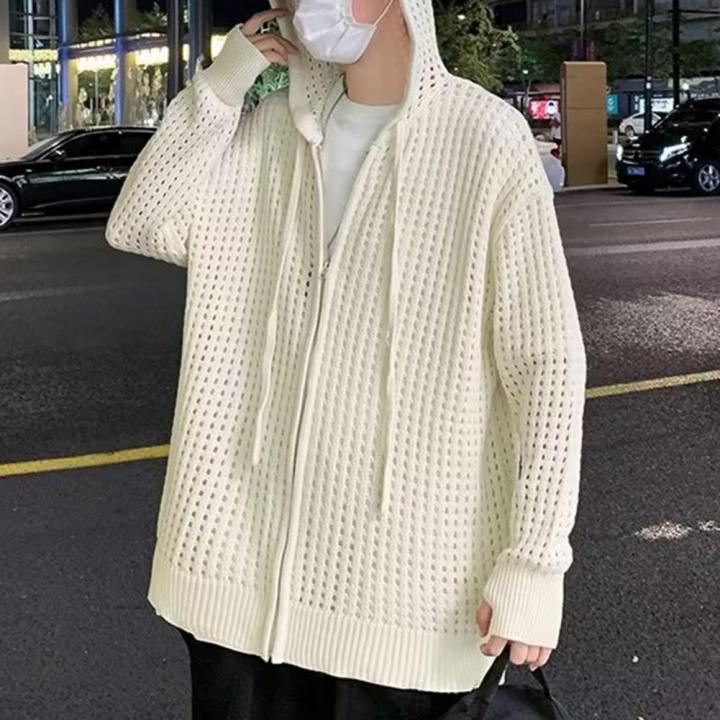 %E3%80%90Alien%20Alien%E3%80%91%20Men%20Sweater%20Long%20Sleeve%20Zipper%20Closure%20Solid%20Color%20Hollow-out%20Design%20Super%20Soft%20Decorative%20Polyester%20Men%20Hooded%20Sweater%20Coat%20-%20Image%203