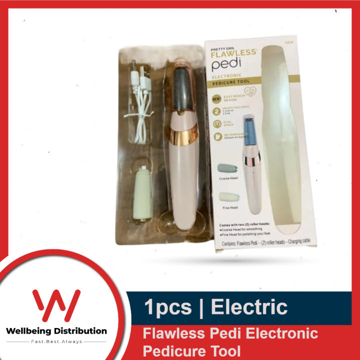 Pretty Gril Flawless Pedi Electronic Pedicure Tool with Two Roller Heads & Charging Cable