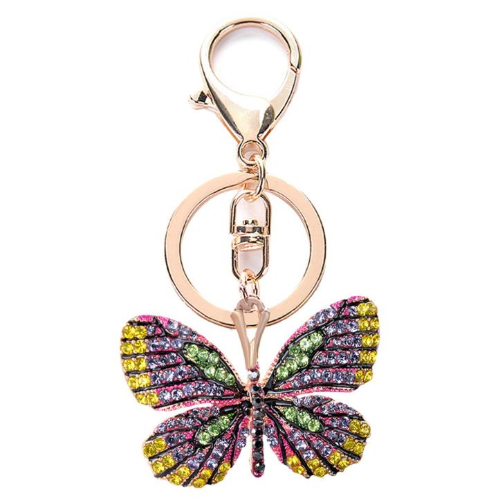 Women Stylish Multicolor Butterfly Rhinestones Keychain Key Ring Bag Ornament