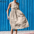 ZANZEA Womens Summer Sleeveless Tank Dress Casual Solid Cotton A-Line Midi Dresses #15. 