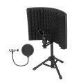Microphone Isolation Shield with HighDensity SoundAbsorbing Sponge, 3Panel Foldable Windshield Mini Soundproof ?with Tripod Pop Filter and Microphone Sd for Studio Recording. 