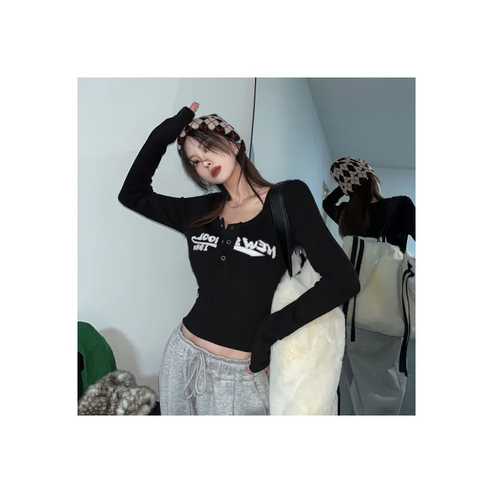 Sweet%20and%20Spicy%20T%20T-shirt%20Women's%20Half-Open%20Collar%20Button%20Short%20Navel%20Letter%20Print%20Slim%20Fit%20Fashion%20ins%20Hot%20Girl%20Long-Sleeved%20Shirt%20Autumn%20-%20Image%207