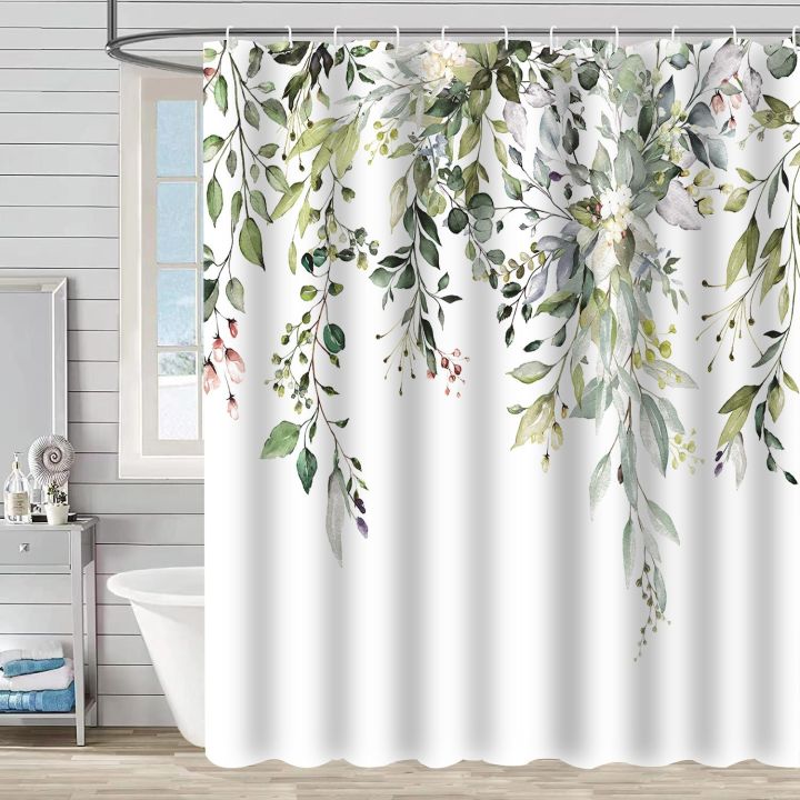 Digital shower curtain cross-border plant flower waterproof polyester bathroom four-piece set of dry and wet separation moisture-proof and mildew-proof isolation curtain
