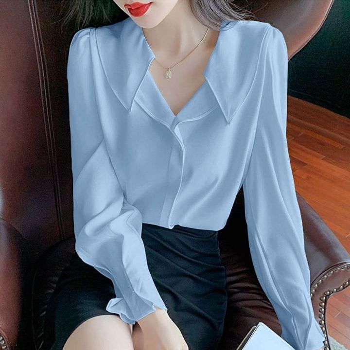 Design Chiffon Shirt Women's Long Sleeve Spring and Autumn New Korean Style Graceful Puff Sleeve Chic Top Bottoming Shirt Fashion