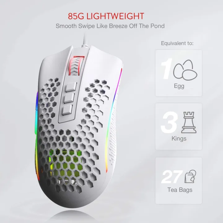 Redragon%20M808%20Storm%20Lightweight%20RGB%20Gaming%20Mouse,%2085g%20Ultralight%20Honeycomb%20Shell%20-%2012,400%20DPI%20Optical%20Sensor%20-%207%20Programmable%20Buttons%20-%20Precise%20Registration%20-%20Super-Lite%20Cable%20-%20White%20-%20Image%207