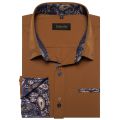 Brown Solid Casual Shirts For Men Blue Paisley Color Contrast Fashion Dress Shirt Luxury Designer Men Clothing. 