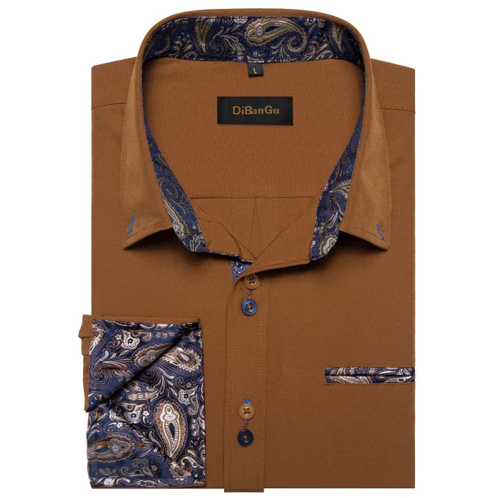 Brown%20Solid%20Casual%20Shirts%20For%20Men%20Blue%20Paisley%20Color%20Contrast%20Fashion%20Dress%20Shirt%20Luxury%20Designer%20Men%20Clothing%20-%20Image%204