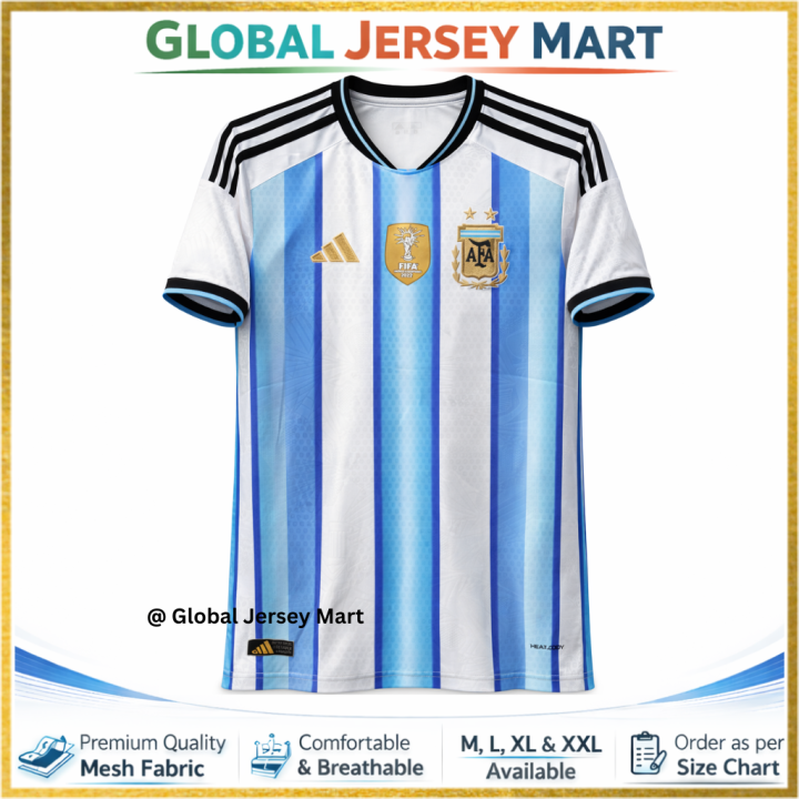 Argentina Home Jersey 2026 – FIFA World Cup Football 2026 Jersey – AFA Crest + FIFA Champions Badge – Short Sleeve Football Jersey – Sky Blue/White Argentina National Team Fan Jersey