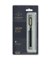 Parker Vector Matte Black Fountain Pen with gold trim.