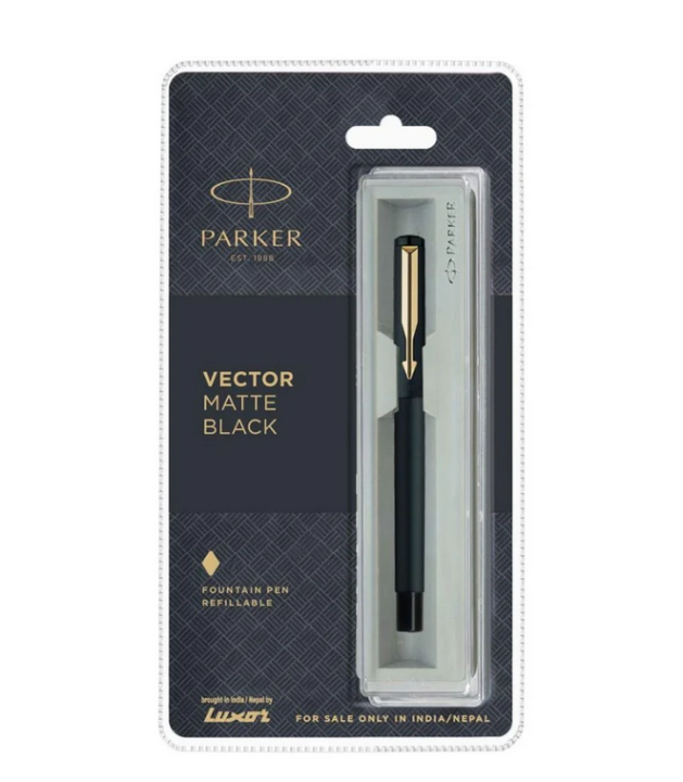 Parker Vector Matte Black Fountain Pen with gold trim