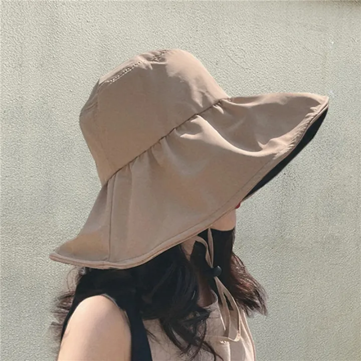 Summer%20Thin%20Sun%20Protection%20Hats%20For%20Women%20Ladies%20Korean%20Big%20Brim%20Fisherman%20Hat%20Sunshade%20Hat%20Summer%20Black%20Gum%20Sunshade%20Hat%20-%20Image%202
