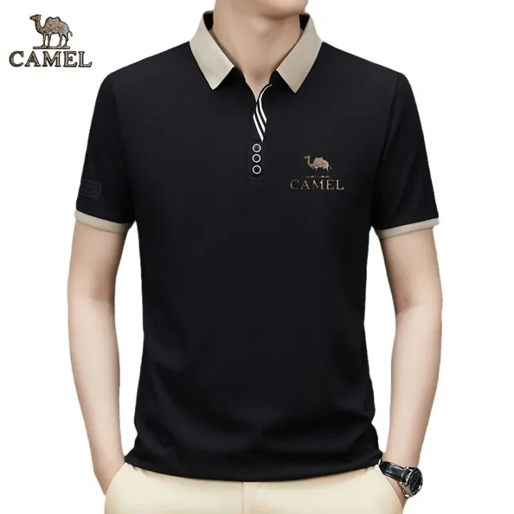 2024%20Camel%20Authentic%20Emblem%203D%20Gold%20Label%20Men's%20Middle%20and%20Youth%20Scissor%20Neck%20Ice%20Silk%20Breathable%20Fashion%20Short%20sleeved%20T-shirt%20-%20Image%202