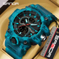 SANDA 6198 Fashionable Cool Night Light Dual Screen Multi functional Outdoor Sports Waterproof Men's Electronic Watch. 