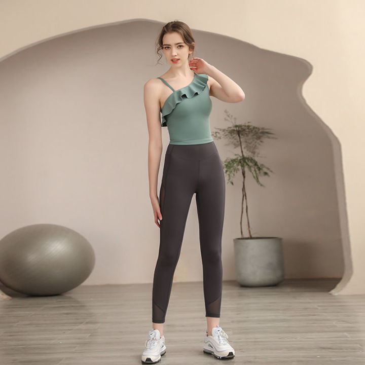 Spring%20and%20Summer%20New%20Yoga%20Wear%20Women's%20Sling%20off-the-Shoulder%20Ruffled%20Workout%20Clothes%20Quick-Drying%20Mesh%20High%20Elastic%20Sports%20Suit%20-%20Image%205