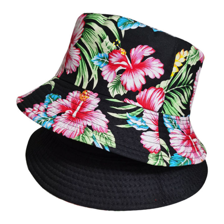 Unisex Fashion Summer Reversible Flowers Printed Fisherman Caps Bucket Hats Gorro Double-sided Hat