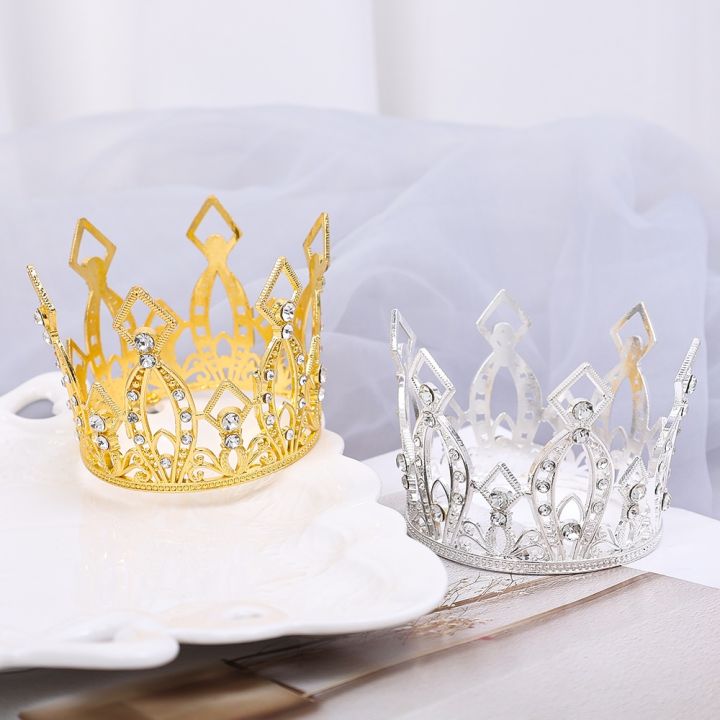 Mini Crown for Kids Birthday Baby Shower Party Cake Topper Baking Decor Elegant Pearl Crystal Crown DIY Baking Cake Topper Decoration Hair Ornaments