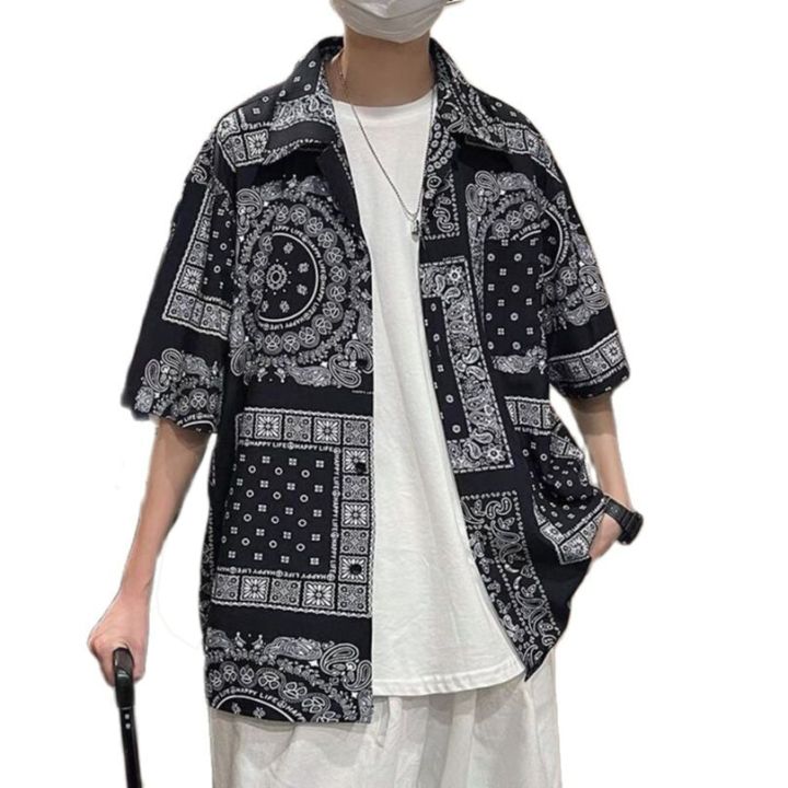 Bandana Shirt Men Women Streetwear Shirt Paisley Shirts Hip Hop Short Sleeve Shirt Beach Male Clothing Harajuku 2022 Summer