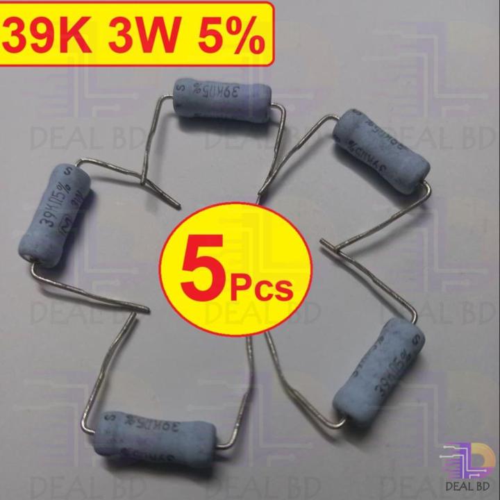 5Pcs 3W 39K Ohm Resistor Metal Oxide Film Resistors Flameproof Power 3 Watt 39K Ohm Metal Oxide Resistors 5% Tolerance Passive Components