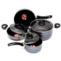 Kiam Non Stick 7 Pcs Cookware Set For Superior Release -1Pc Casserol, 1Pc Fry pan, 1Pc Karai and 1Pc Milk pan with 3 lids. 
