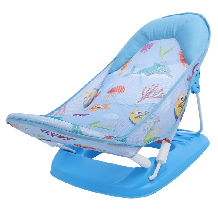 Baby Shower Chair 3 Level Adjustable Anti Slip Frame Cartoon Comfortable Baby Bath Net Chair for Travel