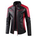 Autumn Winter Leisure Motorcycle Stitching Pu Leather Jacket Men's Fashion Stand-up Collar Retro Warm PU Leather Jacket Coats. 