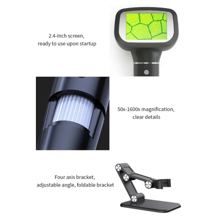 Upgrade%202.4%20Inch%20Digital%20Microscope%201600X%20Magnification%20Coin%20Microscope%20with%208%20LEDs%20Soldering%20Microscope%20for%20Repair%20-%20Image%202