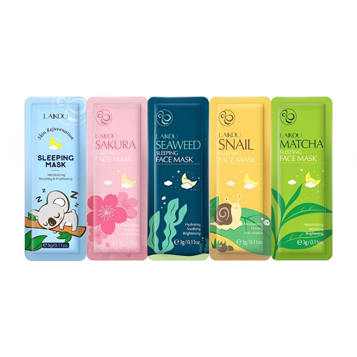 Laikou 10PCS Sakura Snail Seaweed Matcha Skin Rejuvenation No Washing Sleeping Mask Cream Hydrating Face Mask Anti Wrinkle Nourishing Skin Care Portable