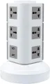 Universal Vertical Multi Socket 220V Electrical Tower Extension Outlet with USB Ports 3M Cord and UK-Plug Power Strip Multi Charging Station (3 Layers Multi Plug With USB Port, Gray). 