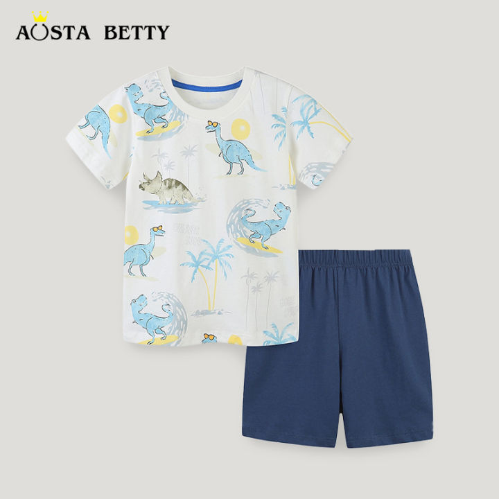 Wind clothing new summer products for boys, short sleeved T-shirt set, knitted cotton children's two-piece set