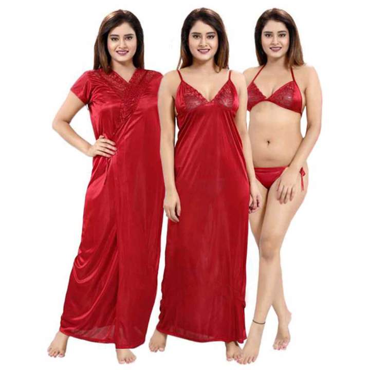 Night%20Dress%20for%20Women%204%20Part%20Long%20Four-Part%20Satin%20Solid%20Women%20Nighty%20Set%20-%20Fashionable%20Nightwear%20for%20a%20Stylish%20Look%20-%20Image%202